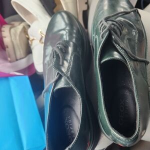 Geox Green Patent Leather Lace-Up Oxfords